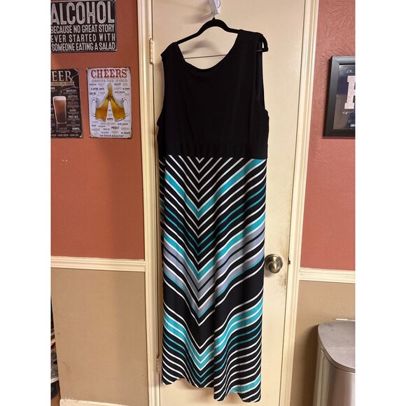 Catherines 3X Maxi Dress Black & Teal Chevron Patterned Sleeveless Flowy Hi-Low - Picture 5 of 8